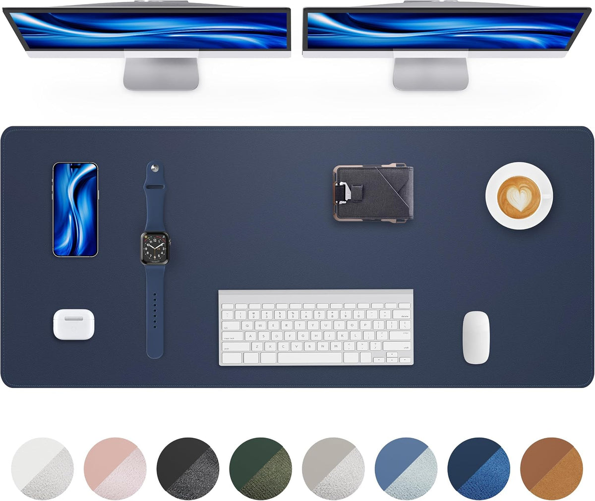 AFIING Leather Desk Pad Protector, 48" x 17", Midnight Blue