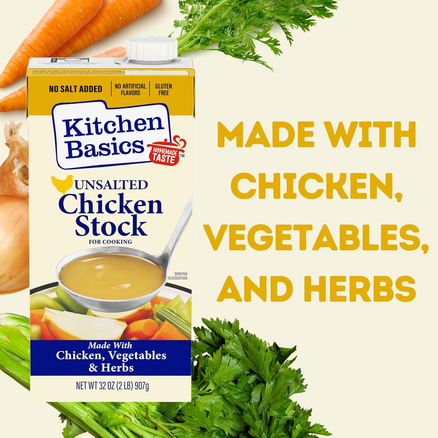 Kitchen Basics Unsalted Chicken Stock, 32 oz. Carton (Pack of 12) Add Delicious Flavor to Chicken Noodle Soup, Broths and Gravy, Perfect for Stocking Up