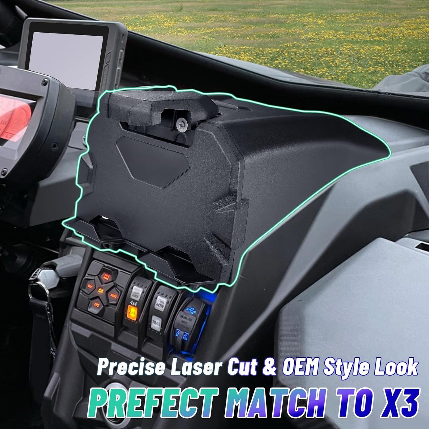MDPROMCP Maverick X3 Tablet Holder with Storage Box, GPS Mount Compatible with Can Am Maverick X3 2017-2025 UTV Center Console Stable Phone Holder Accessories Replacement for 715002874