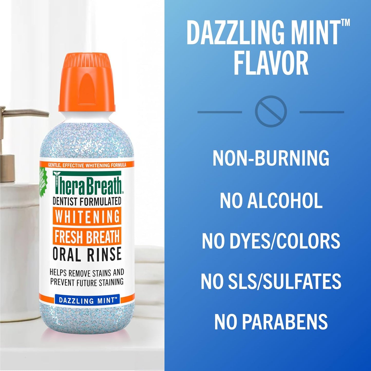 TheraBreath Whitening Mouthwash, Dazzling Mint, Dentist Formulated, 1 Liter