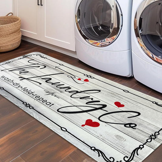 Laundry Room Rug Runner, 20"X47" Laundry Organization Waterproof Non Slip Mat Text Design Rug Machine Washable Large Bathroom Rugs Stylish Versatile Laundry Room Rugs Decor