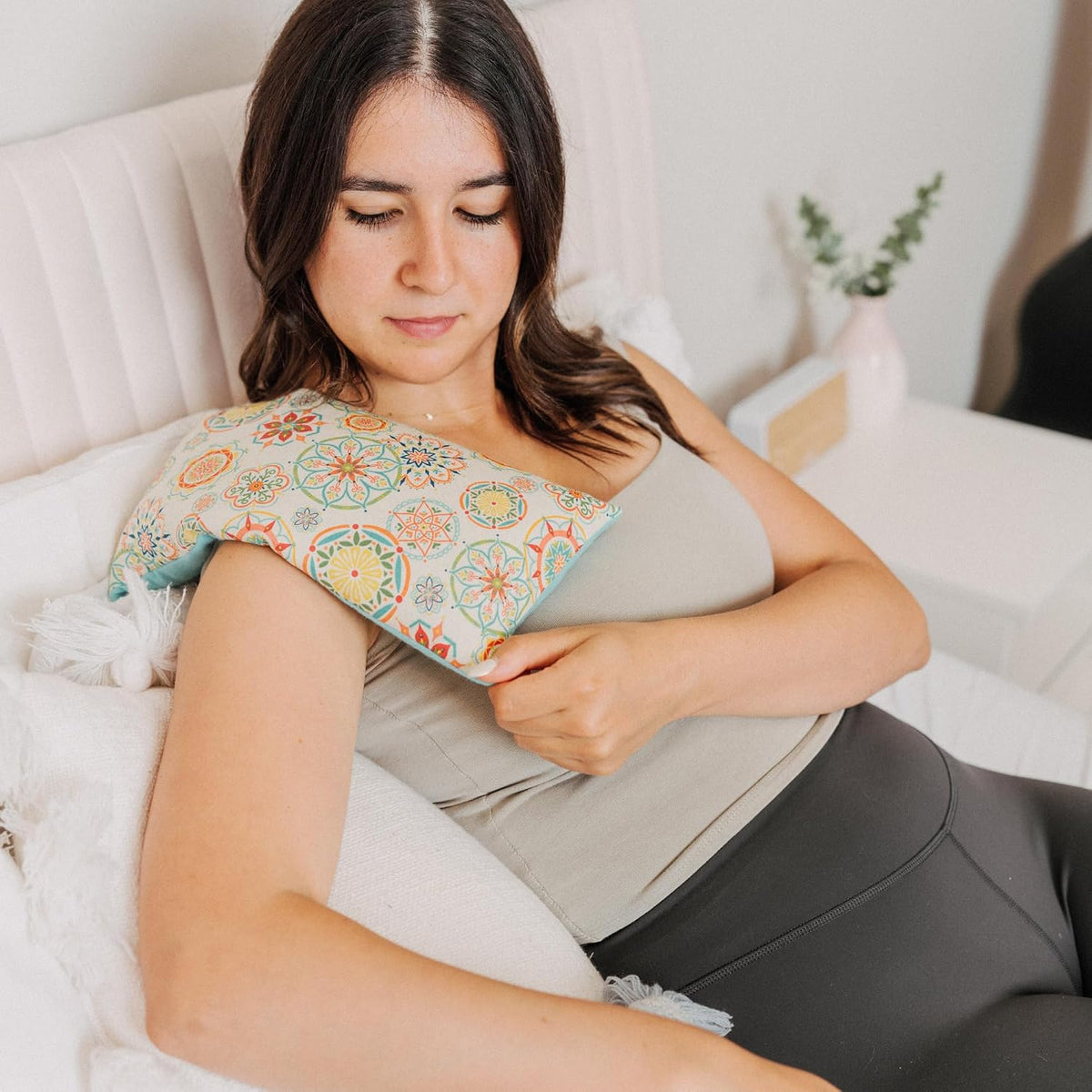 Large Microwave Heating Pad with Flax Seed, Scented or Unscented, Good for Back Pain or Cramps, Moist Heat Therapy or Ice Pack, Microwavable Bean Bag, 6" x 12" (Peach Floral, Peppermint)
