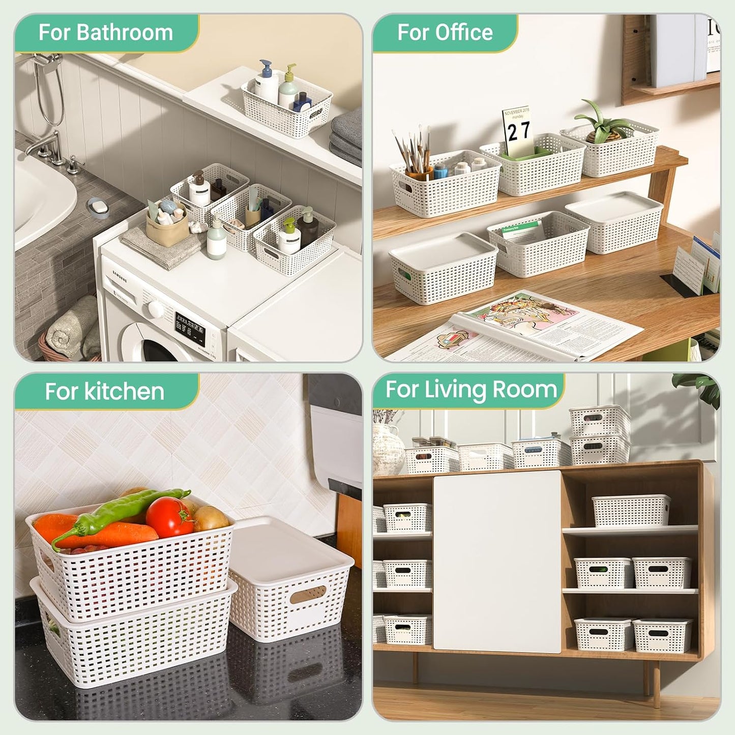 Ohmlove 8 Pack Plastic Storage Baskets with Lids for Organization