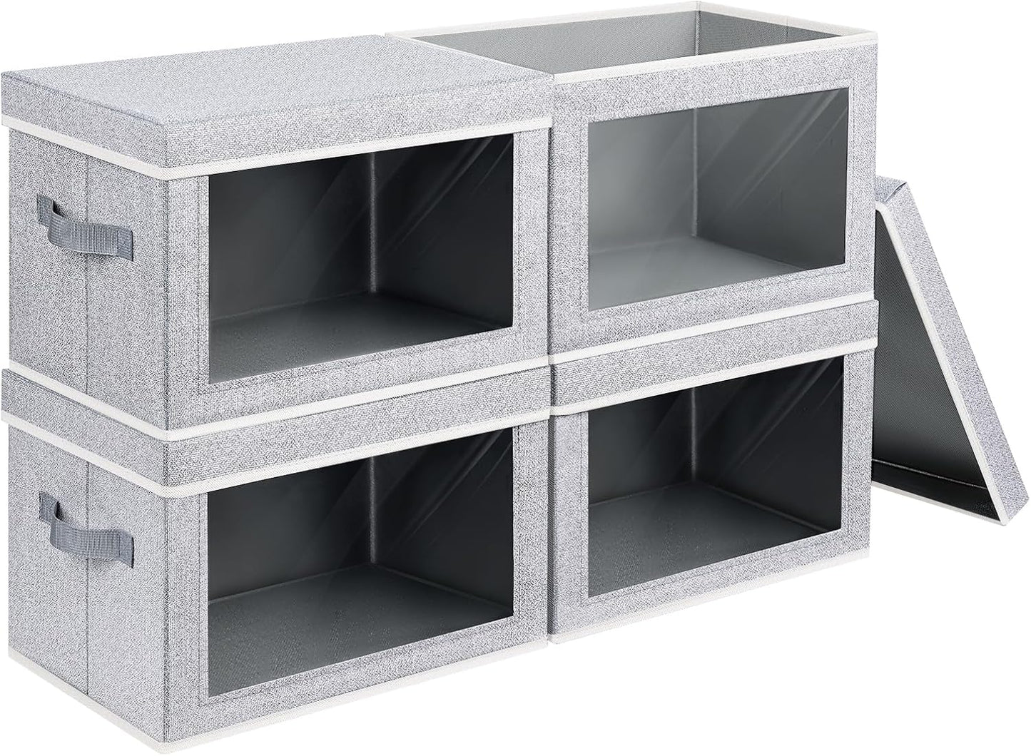 Homsorout Foldable Storage Bin with Lid - Closet Storage Organizer with Window, Storage Bins with Lids for Clothes, Fabric Storage Baskets for Shelves, Bedroom, Dorm, Light Grey, 4 Pack