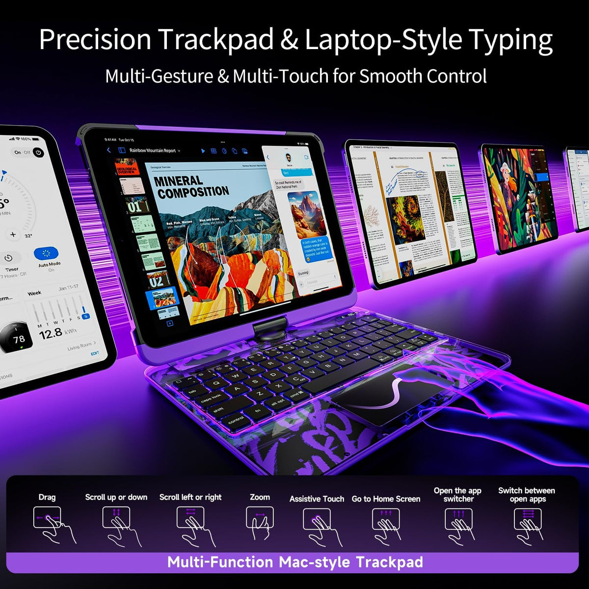 Clear Keyboard Case for iPad Pro 11 Inch with 360° Rotation, Purple