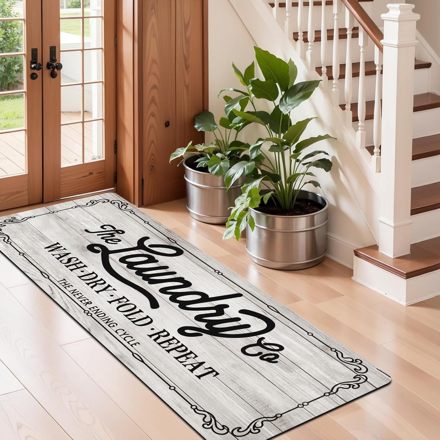 Pauwer Laundry Room Rug Runner 24"x60" Waterproof Rubber Laundry Mat Non Slip Kitchen Mats for Floor Washable Floor Mat Runner Rug for Farmhouse Mudroom Washroom Bathroom Decor