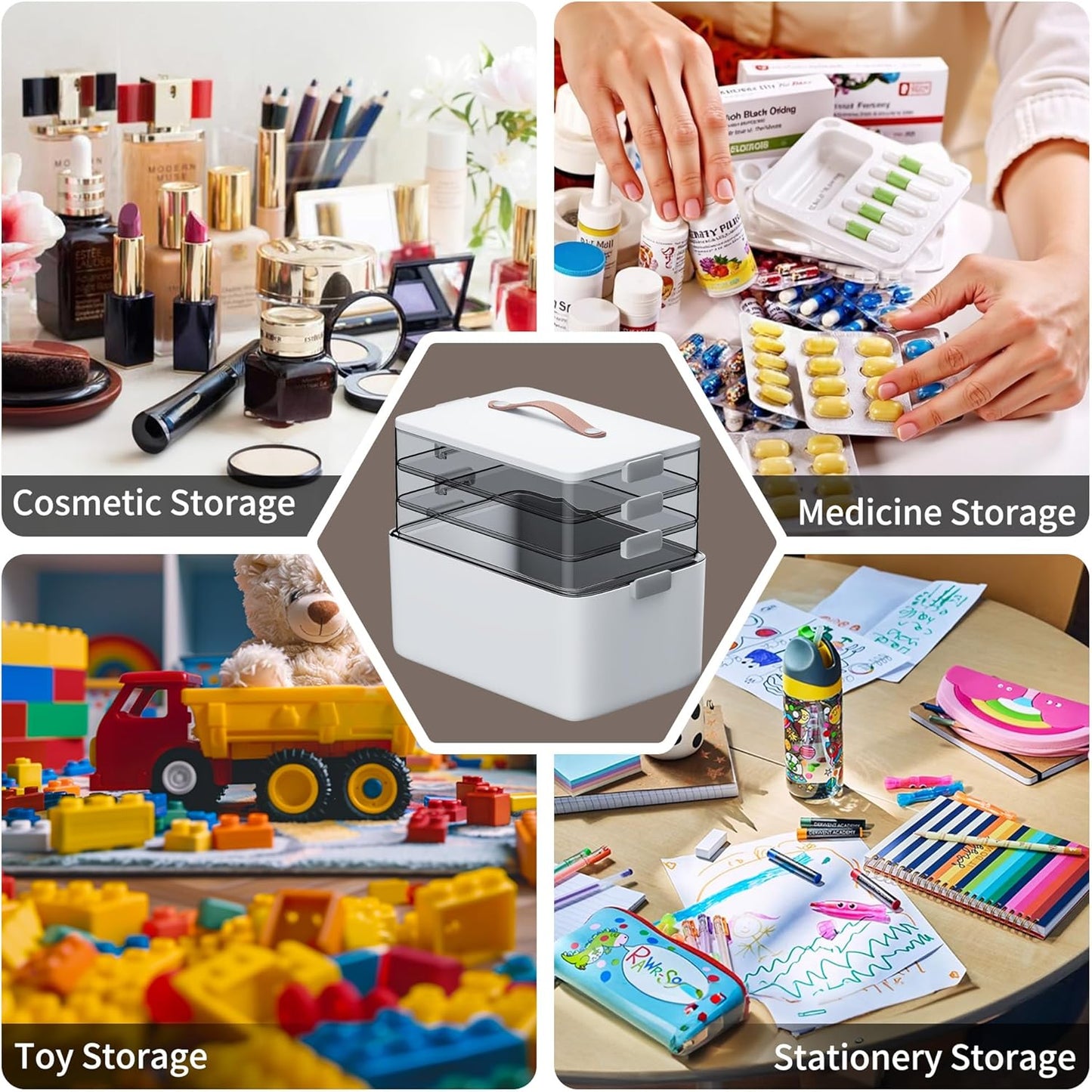 CTIME 4-Tier XL Medicine Organizer - Portable Medicine Cabinet with Leather Handle, Empty First Aid Kit for Home Organization Must, School, Dormitory, Travel, RV, Dorm, Ideal Elderly Gift
