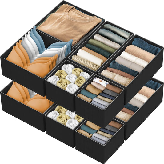 Simple Houseware Foldable Drawer Organizer for Clothes/Underwear/Panty/Onesie Stocking Bin, Set of 12, Black