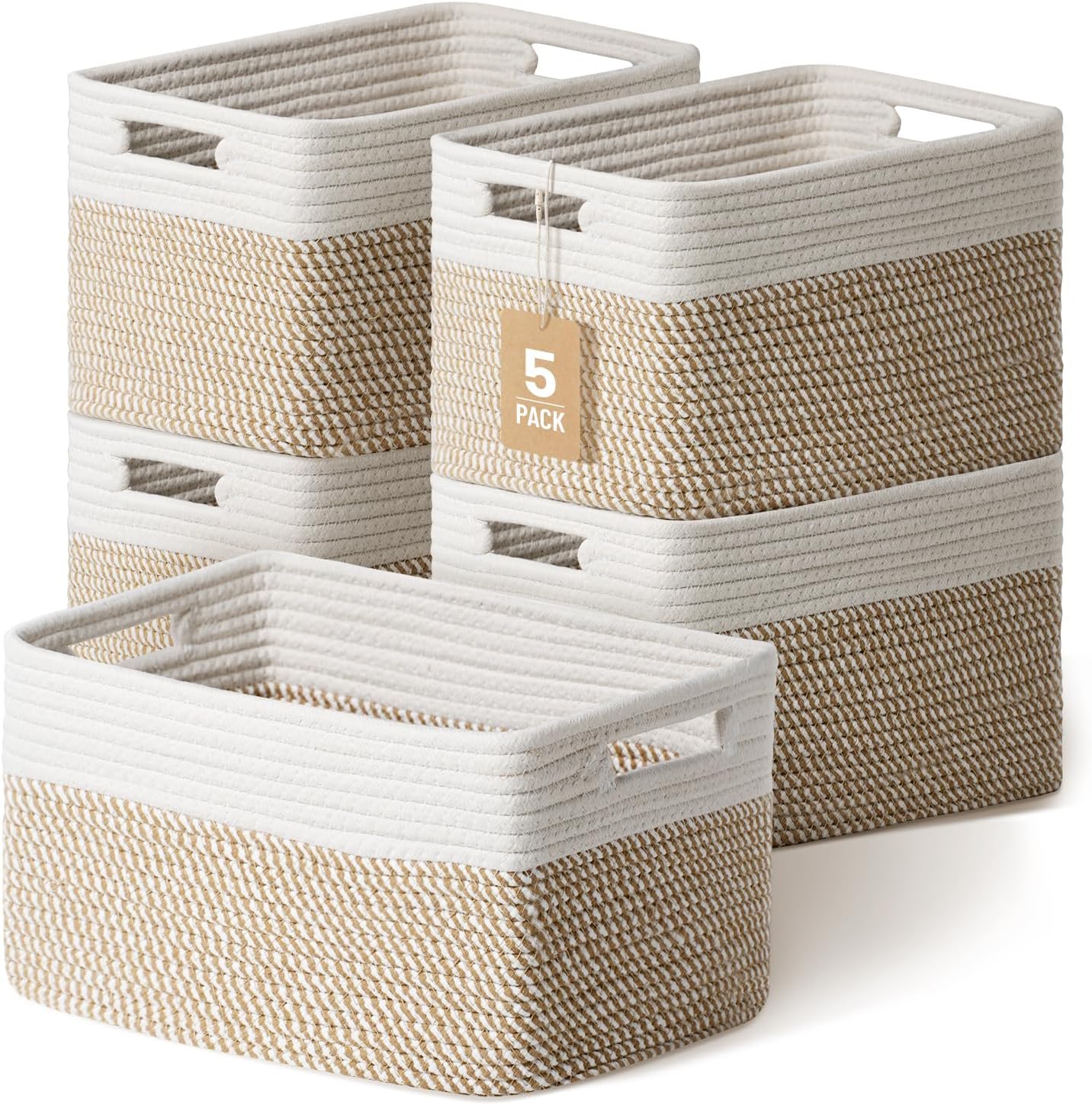 5 Pack Woven Storage Baskets, Decorative Storage Bins for Organizing