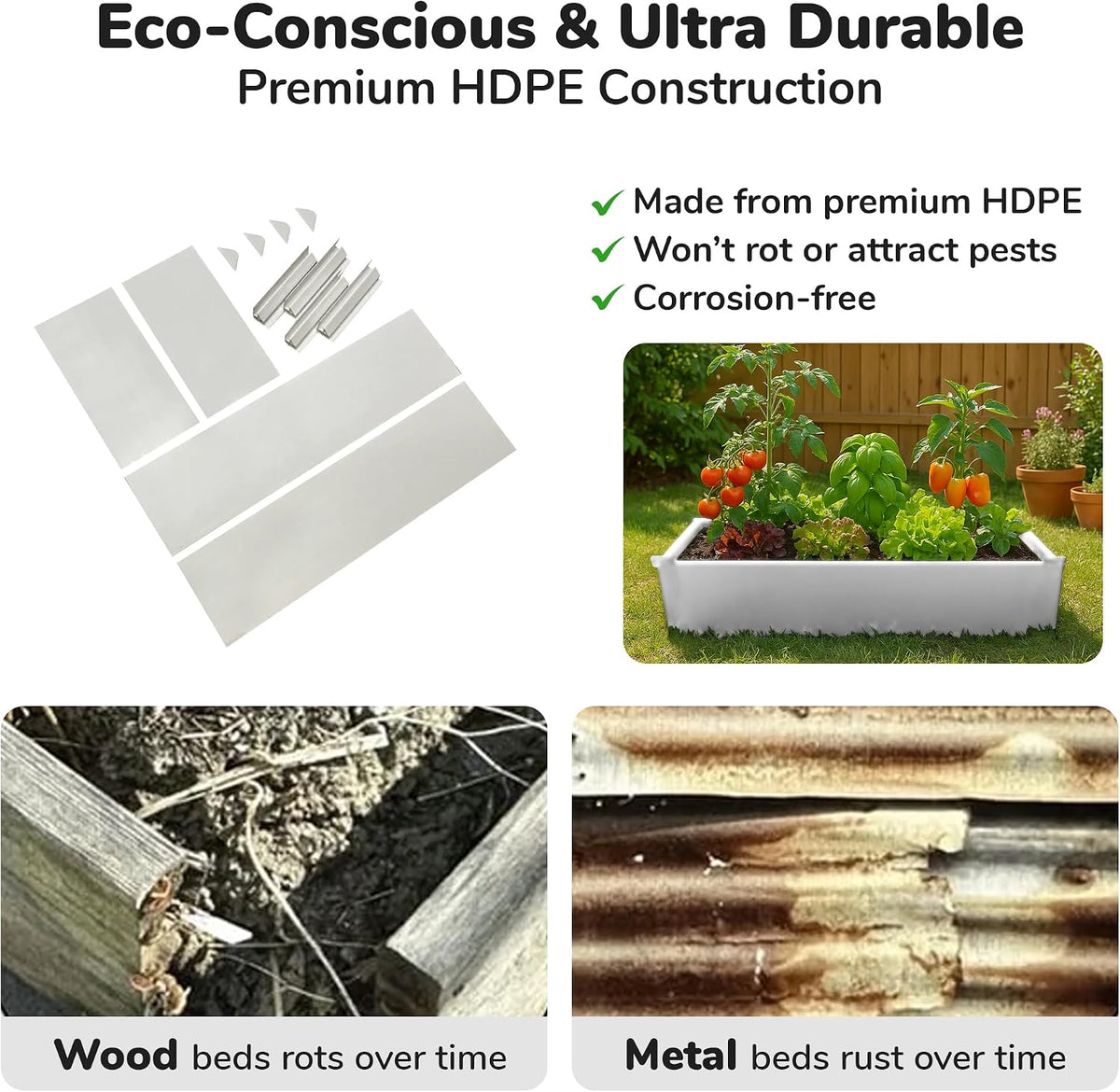 Raised Garden Bed - 2x4 ft Planter Box - White HDPE - No Tools Needed - DIY Kit for Urban Gardening, Flowers, Herbs & Vegetables - Made in The USA