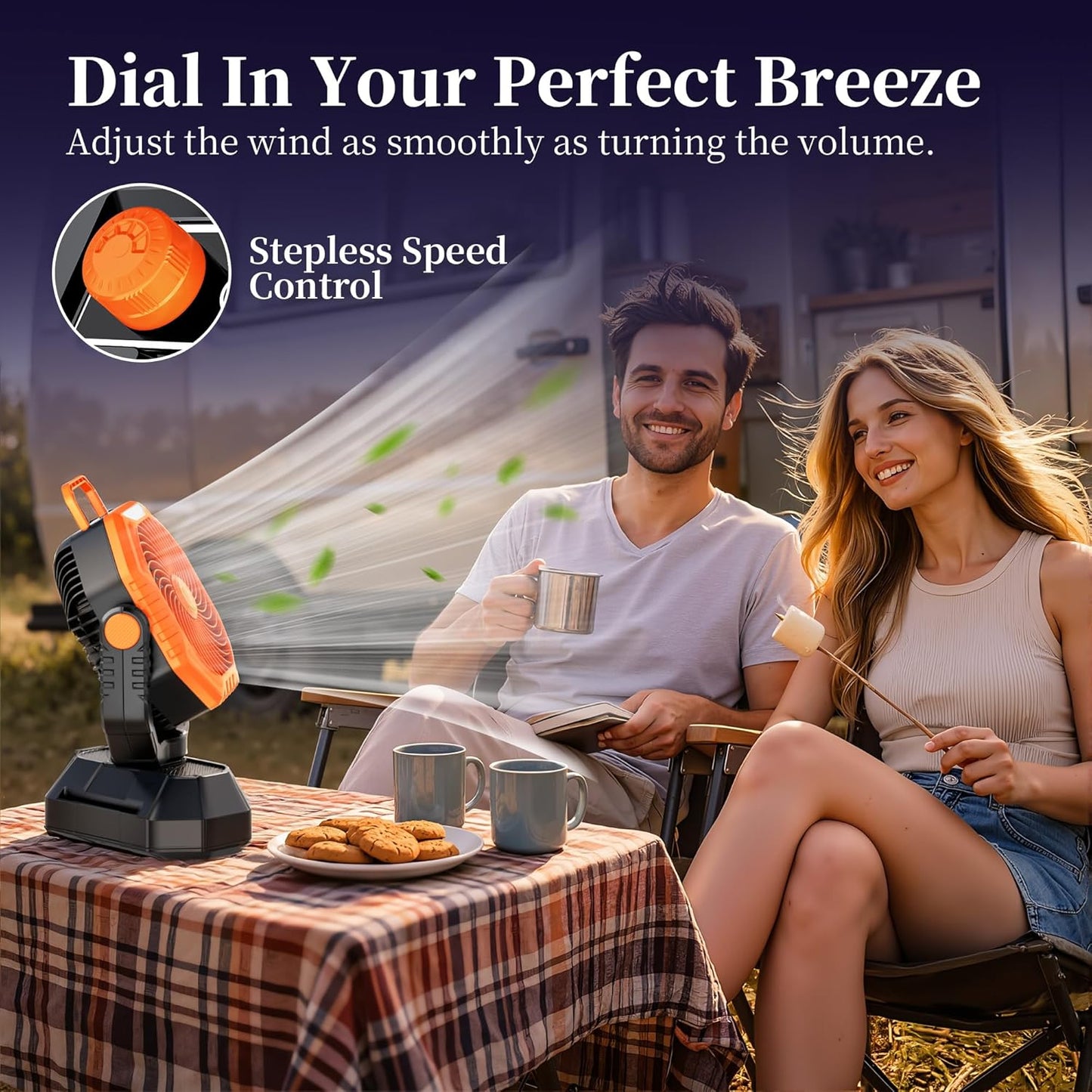 AJVV Camping Fan, Oscillating Battery Powered Portable Rechargeable Hanging Tent Fan with Light and Remote for Camp, Outdoor, Emergency Power Outage, Fishing, RV Travel, Orange