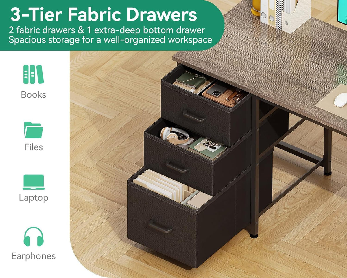 AODK 51 Inch Computer Desk with Drawers & USB Power Outlets - Reversible Home Office Desk with Storage Shelves, Work from Home, Modern Work/Writing/Study Table for Bedroom, Grey Oak