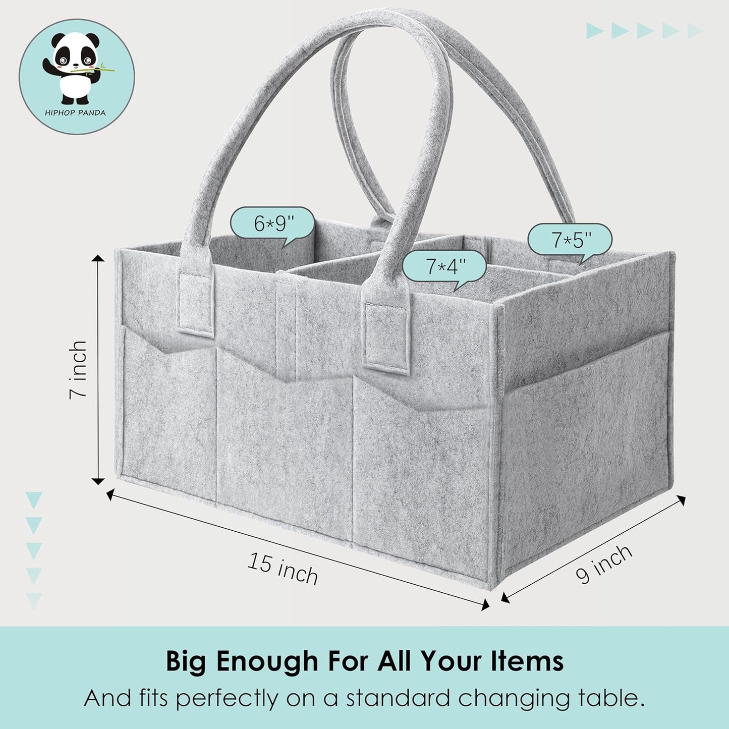 HIPHOP PANDA 2-Pack Diaper Caddy Organizer - Nursery Storage Bin & Car Organizer for Diapers, Wipes, and Baby Essentials - Dual-Color Solid Set (Dark Grey/Grey), Regular Size