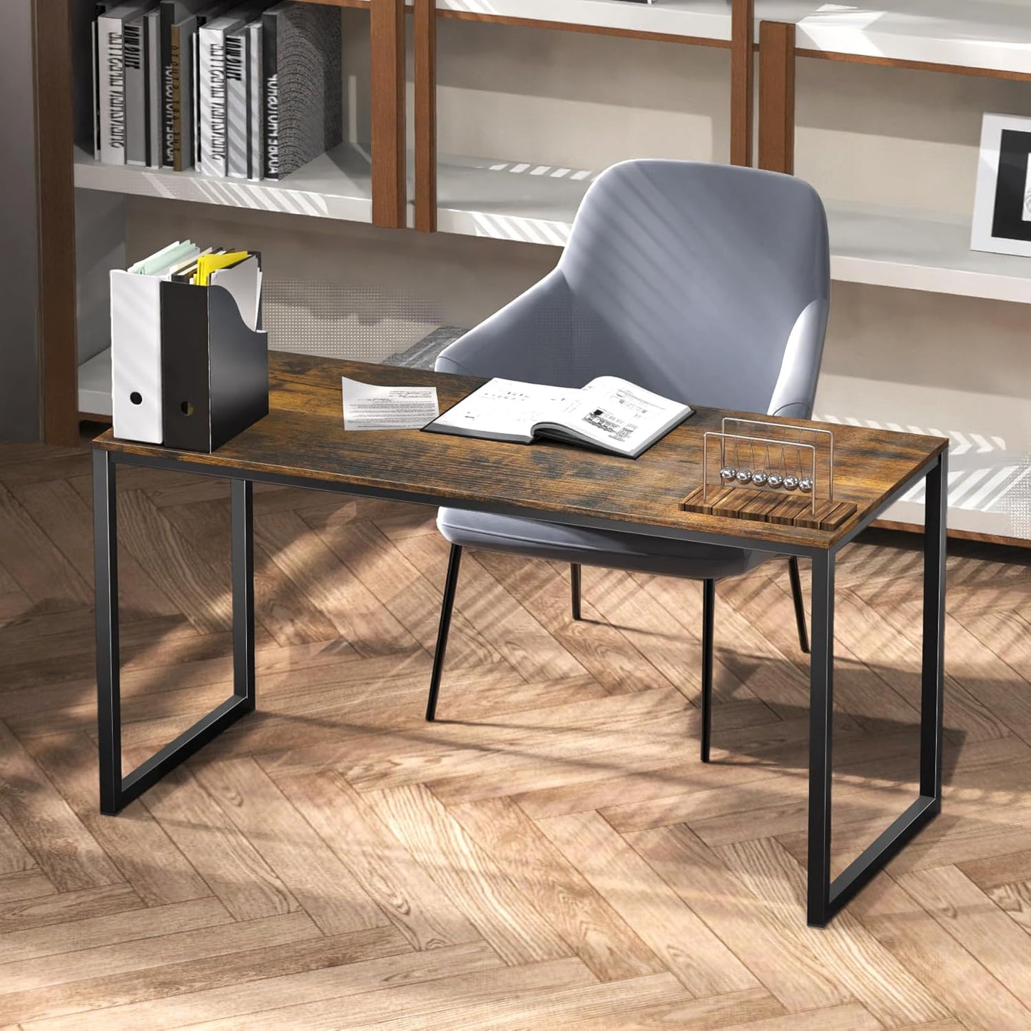 SHW Mission 40-Inch Home Office Computer Desk, Rustic Brown
