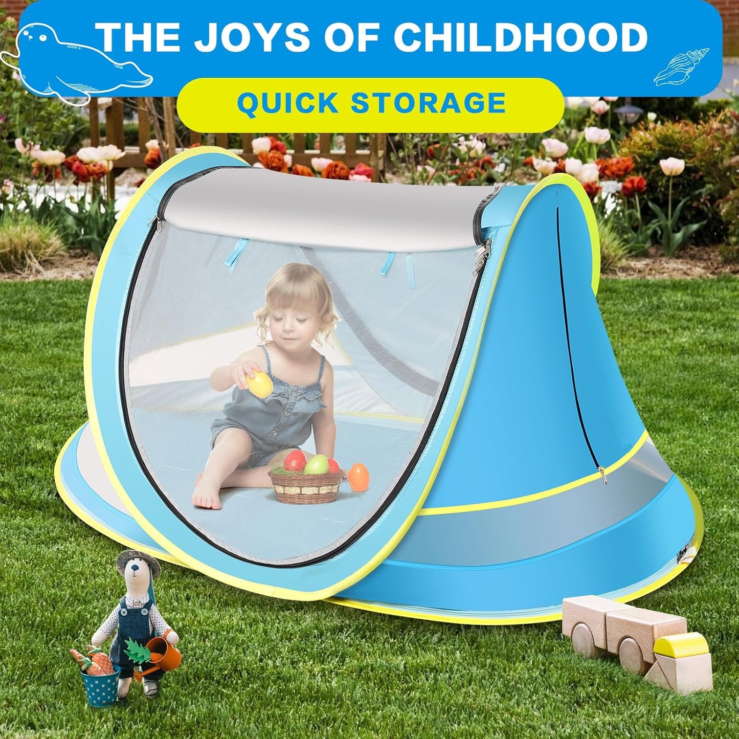 Baby Beach Tent, Pop Up Toddler Travel Bed for Boys or Girls, Sun Shade for Toddler Camping, Infant Portable Sun Shade, Summer Beach Baby