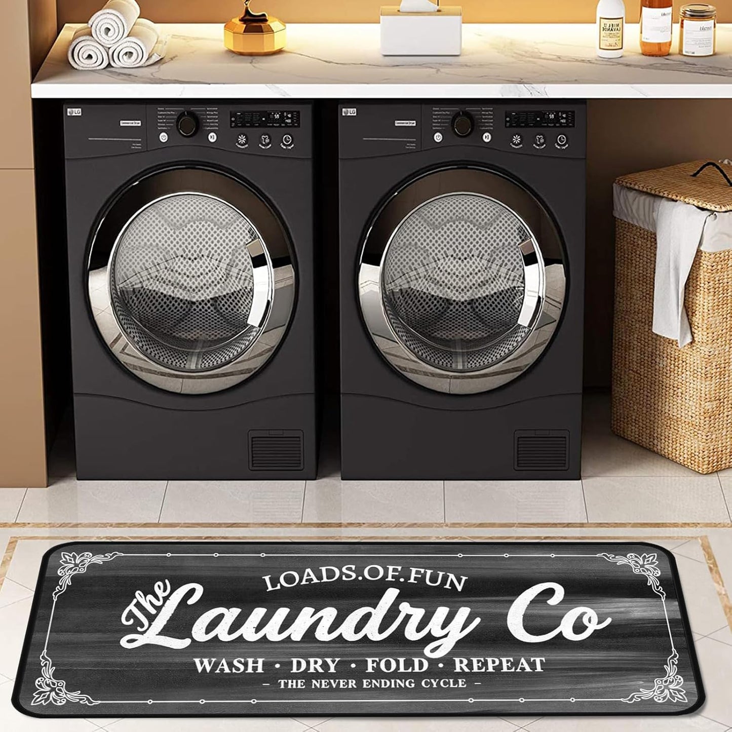 Laundry Room Long Mat Area Rug Non-Slip Floor Mat Waterproof Farmhouse Carpet for Kitchen 40" x 20" (Black/Grey)