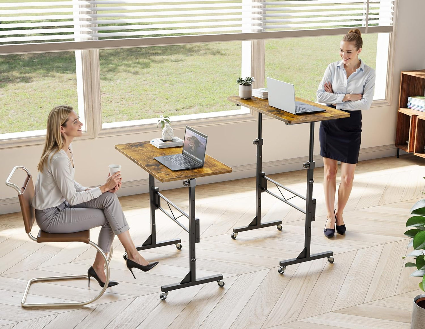 HOMIDEC Standing Desk, 32 Inch Portable Small Desk Adjustable Height, Rolling Home Office Desks with Wheels, Sit Stand Desk for Bedroom Walking Pad Home Office Small Space, Rustic