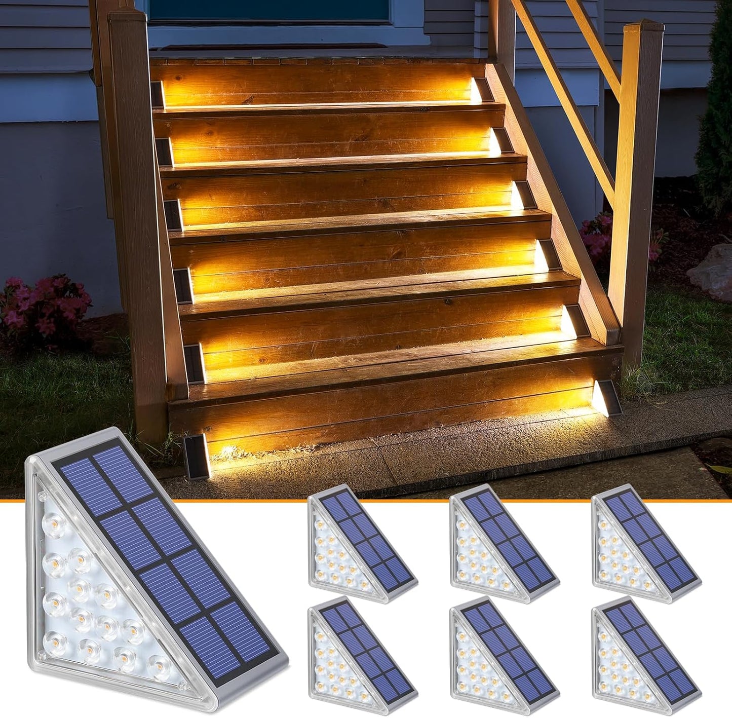 NIORSUN Solar Step Lights,6 Pack Warm White Solar Stair Lights Outdoor Waterproof IP67 Auto On Off,Solar Lights for Steps,Stair,Patio,Yard,Porch,Front Door,Sidewalk,Deck Decor