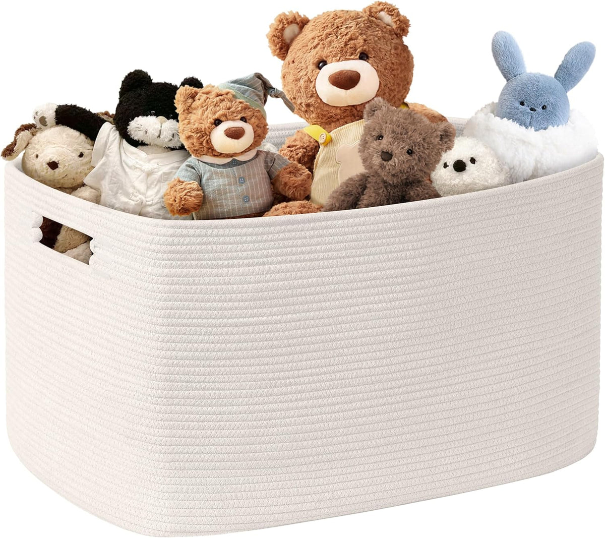 86L Large Woven Laundry Basket Hamper with Handles, White