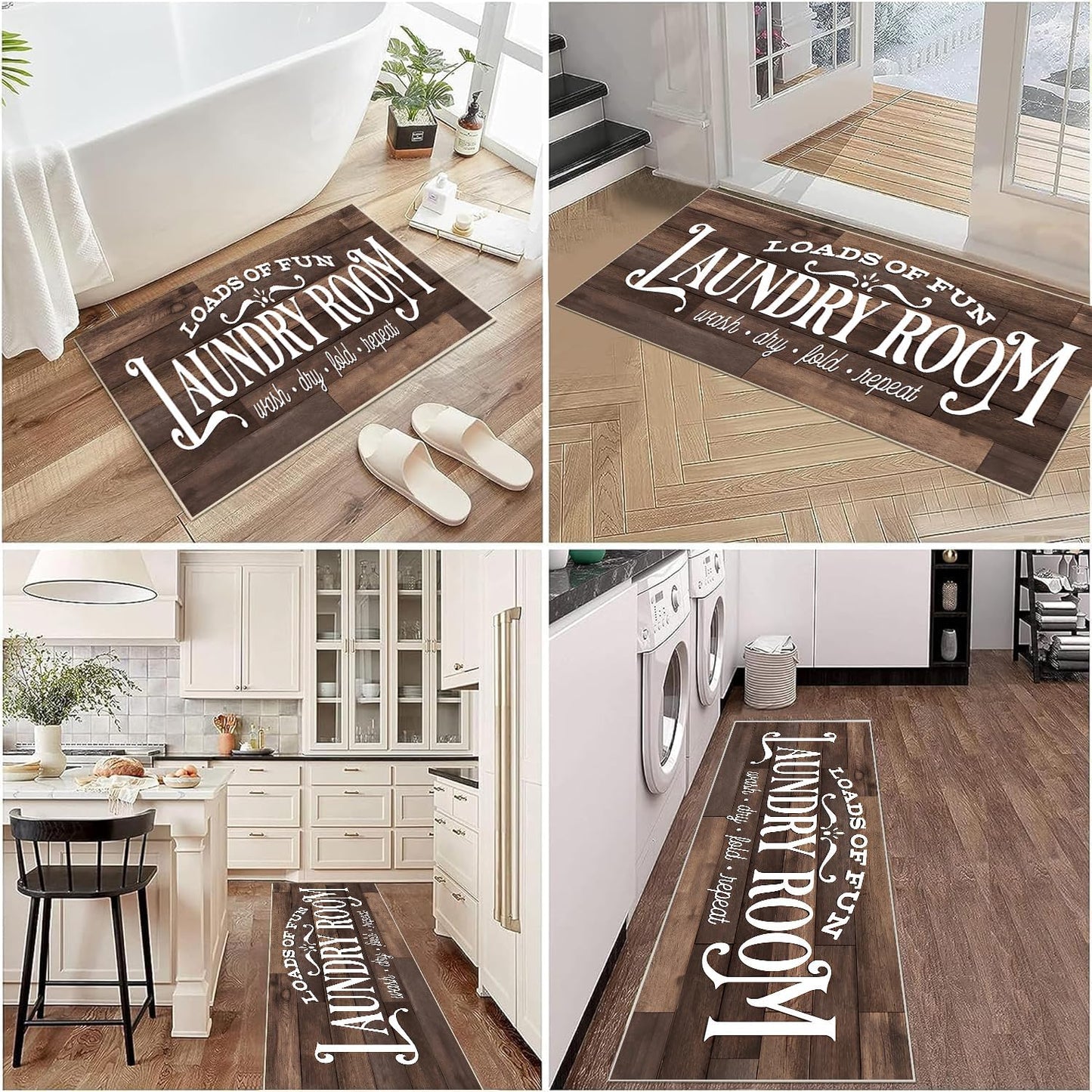 Laundry Room Rug Runner 20"X47" Brown Wood Non Slip Laundry Rugs and Mats for Laundry Room Decor Washable Runner Rugs for Farmhouse Kitchen Floor Bathroom Entryway Area Rugs (Laundry Rug-1, 20"X47")