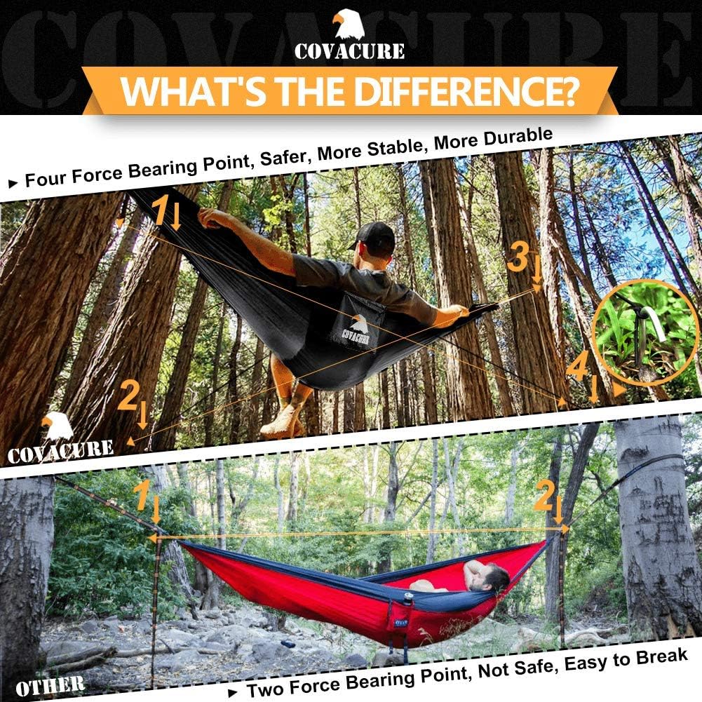 Covacure Camping Hammock - Lightweight Double Hammock, Hold Up to 772lbs, Portable Hammocks for Indoor, Outdoor, Hiking, Camping, Backpacking, Travel, Backyard, Beach (Black)