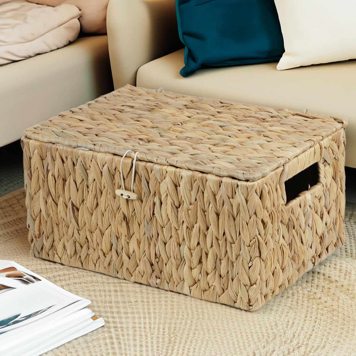 ORDELITE Water Hyacinth Wicker Storage Basket with Lid, Large