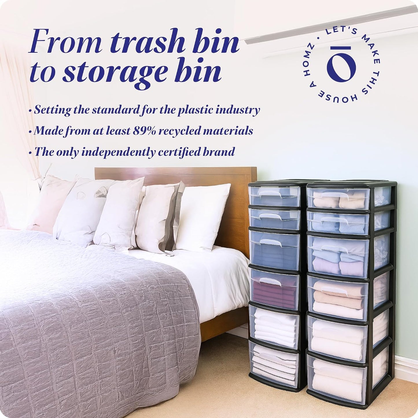 HOMZ 2-Pack Drawer Tower, 6-Tier Clear Plastic Storage Organizer Cart, Black Frame - Organizing Containers for Home, Office, Bathroom, Bedroom, and Classroom