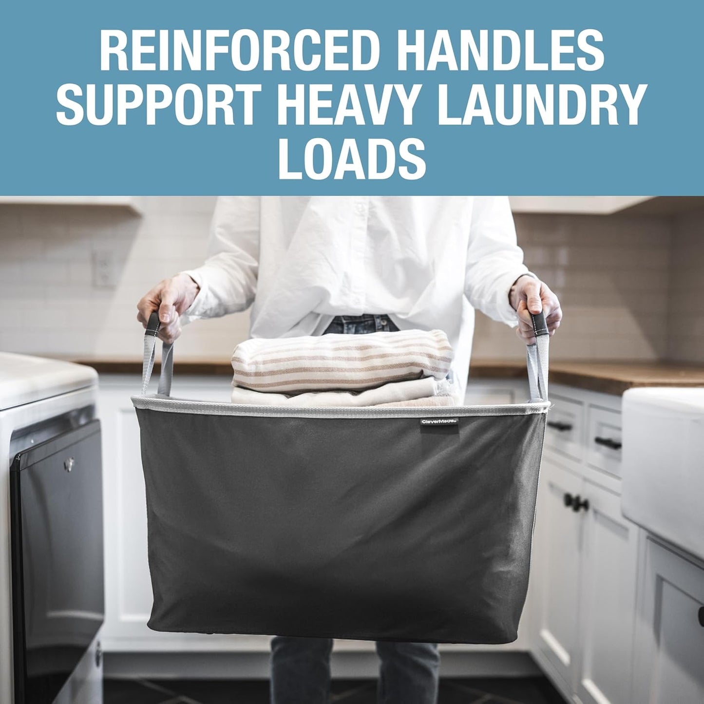 Collapsible Laundry Basket - Shadow Gray/Stone Gray (2PK) | Clear Floor Space Between Laundry Days | Each Basket Holds 55 lb, Stays Upright While Loading, and Folds to 1.25 Inches