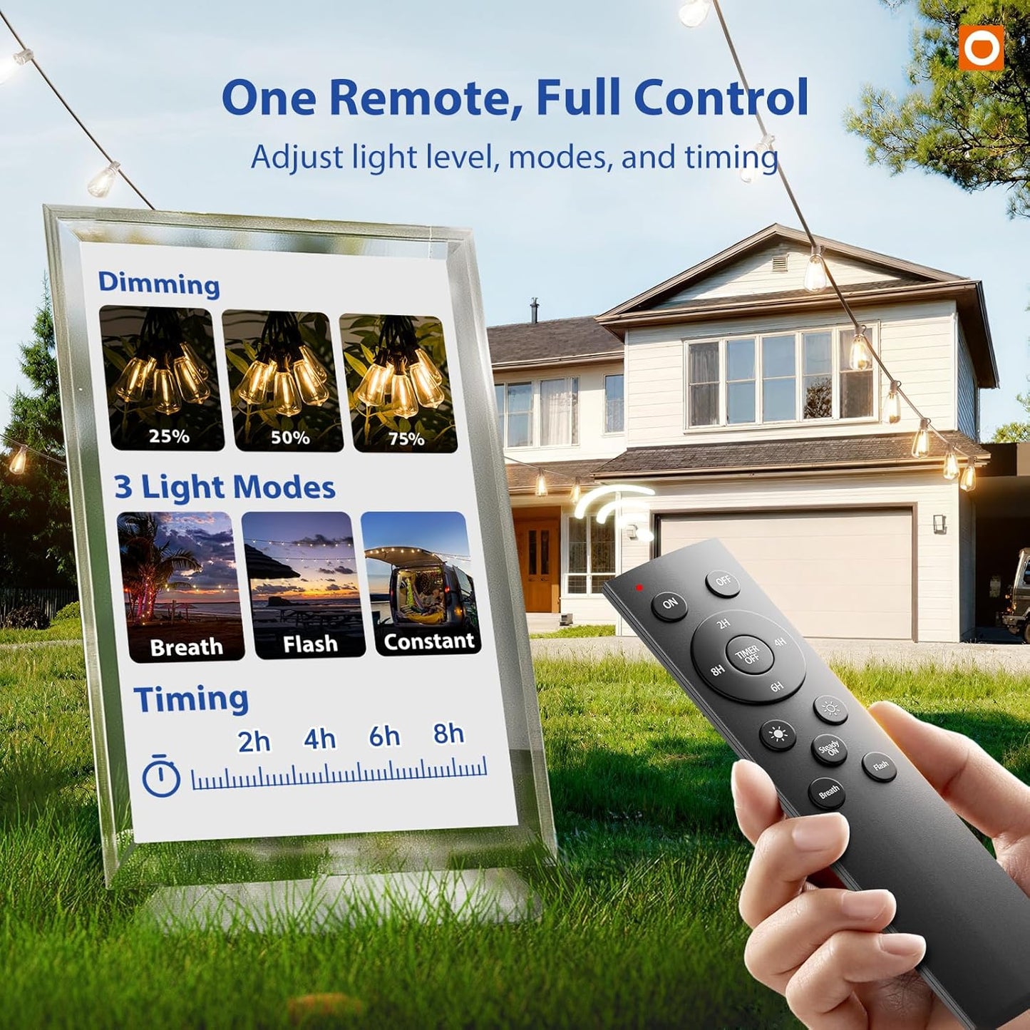 addlon 100FT LED Outdoor String Lights with Remote Waterproof Patio Lights with Shatterproof ST38 Replaceable Bulbs, Dimmable Outside Hanging Light Connectable for Porch, Backyard