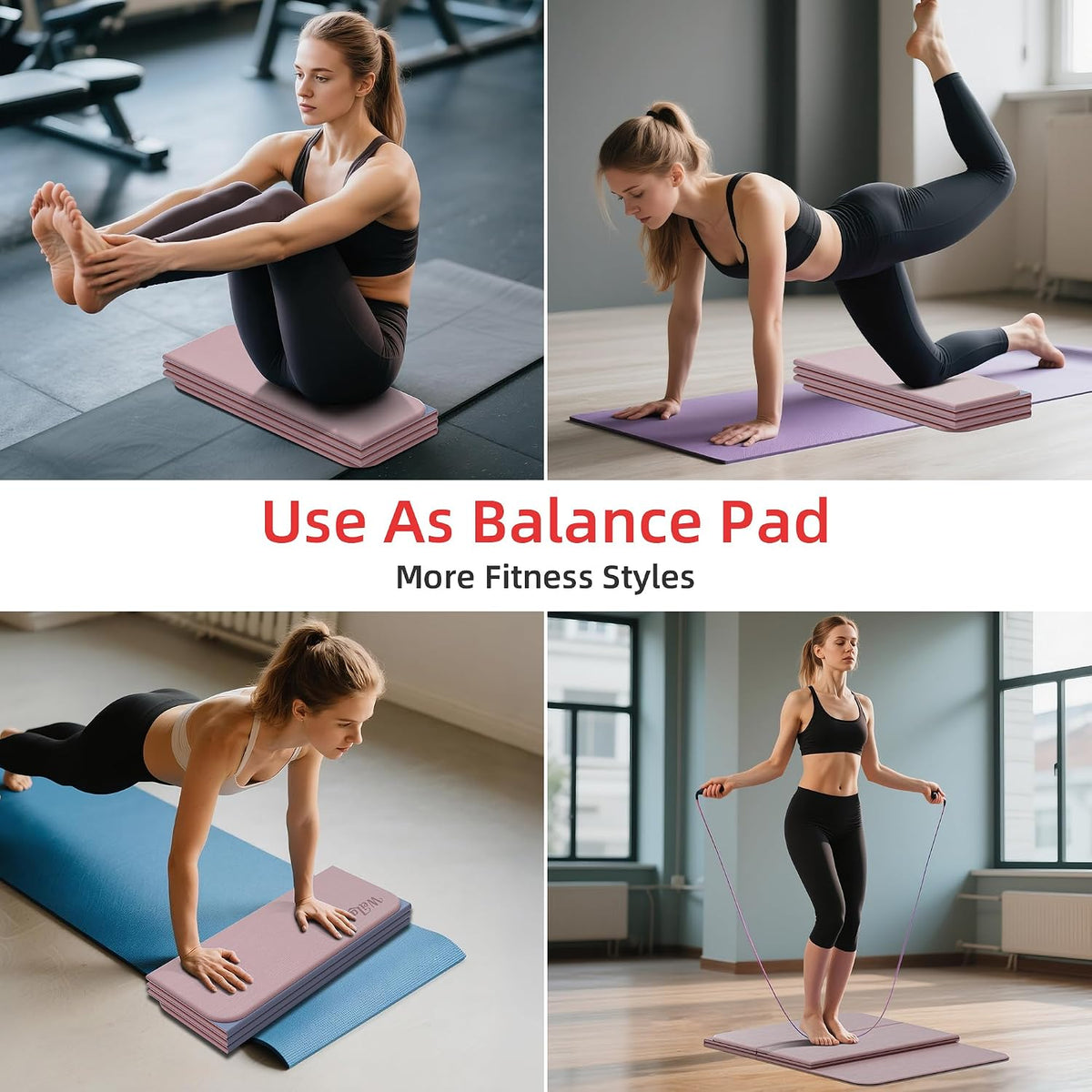 WEILA 1/2 Inch 70"x24" Foldable TPE Yoga Mat, Thick Non Slip Pilates Mat