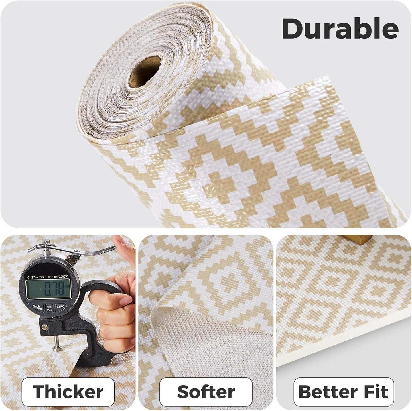 Shelf and Drawer Liner, 12" x 240" Non Slip Kitchen Cabinet Liners Waterproof Non Adhesive, Grip Shelves Bathroom Pantry Dresser Paper, Beige