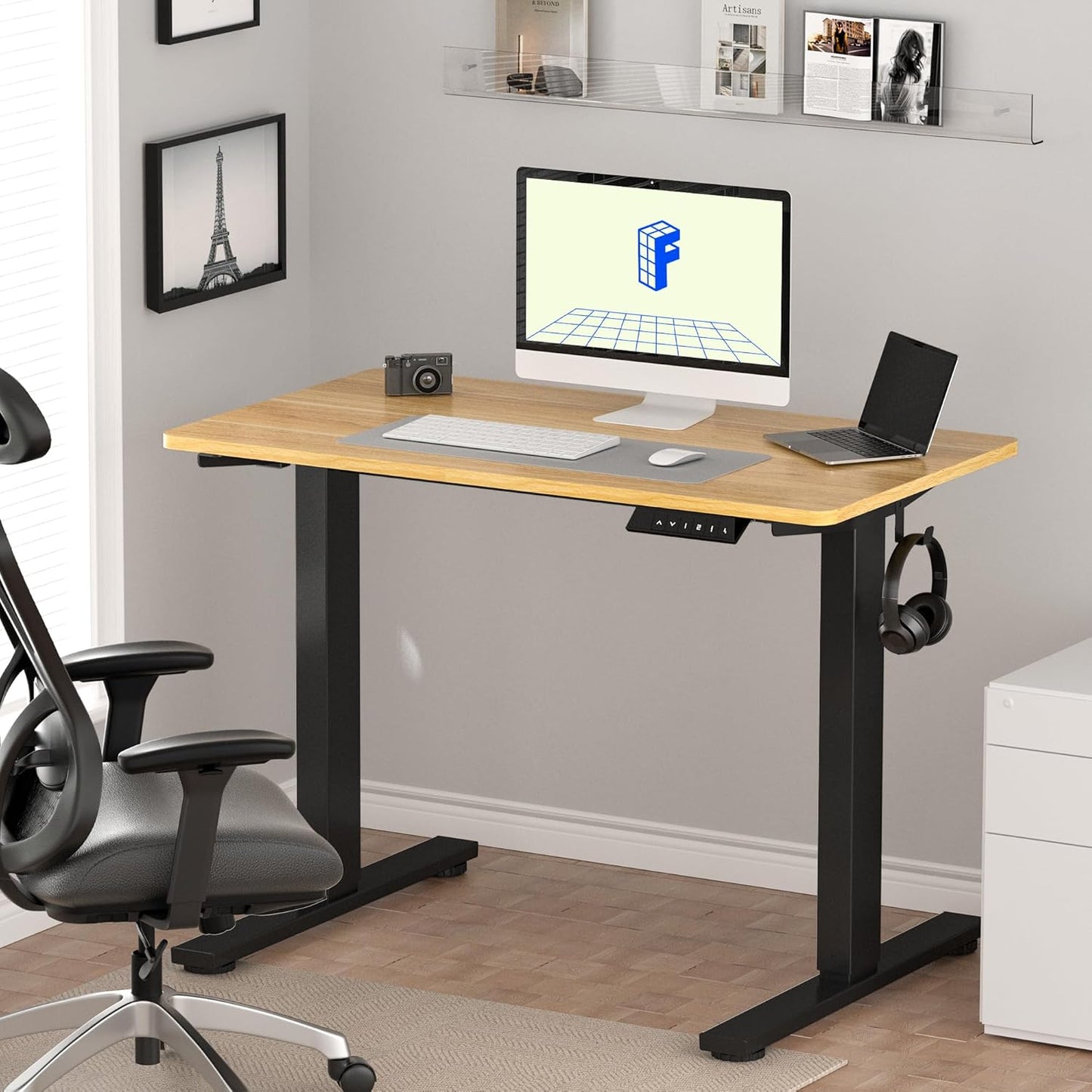 FLEXISPOT EN1 One-Piece Standing Desk, Electric Adjustable with 4 Memory Presets, 176 LBS Capacity, Stable & Quiet, Seamless Desktop for Home Office & Dual Monitors, 48"x24" Maple