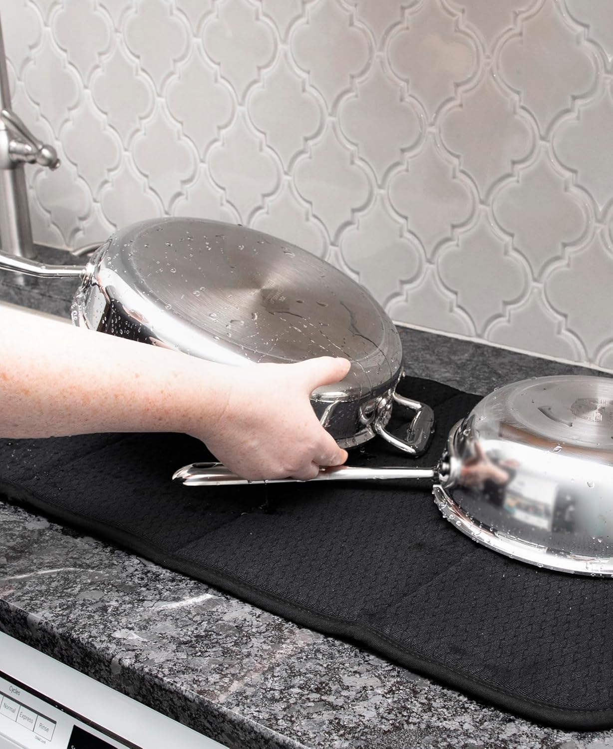 All-Clad Premium Reversible Dish Drying Mat for Kitchen: 16" x 28" Ultra-Absorbent, Long-Lasting, No Condensation, and Oversized for Large Pots and Pans - 1 Pack, Black