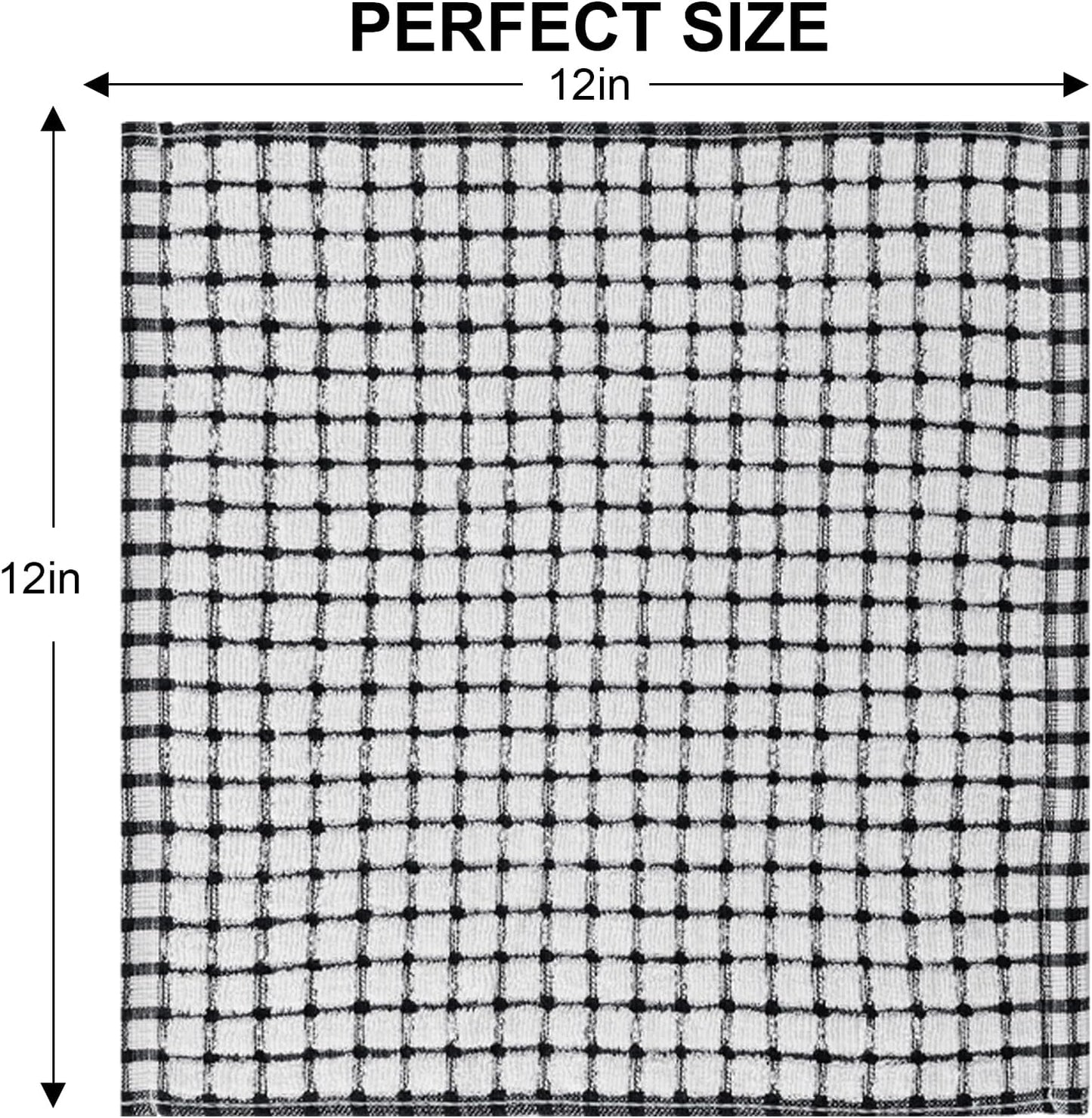 Kitinjoy Cotton 8 Pack Terry Kitchen Dish Cloths, 12 x 12 Inches Super Soft and Absorbent Dish Rags, Quick Drying Dish Towels for Washing Dishes, Black