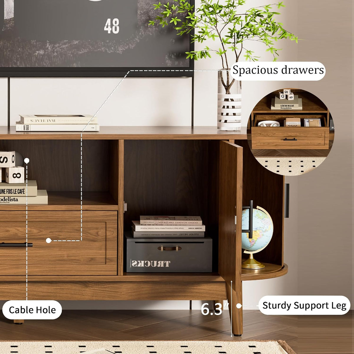 63" Fluted TV Stand for Tvs up to 70" Entertainment Center with Drawers