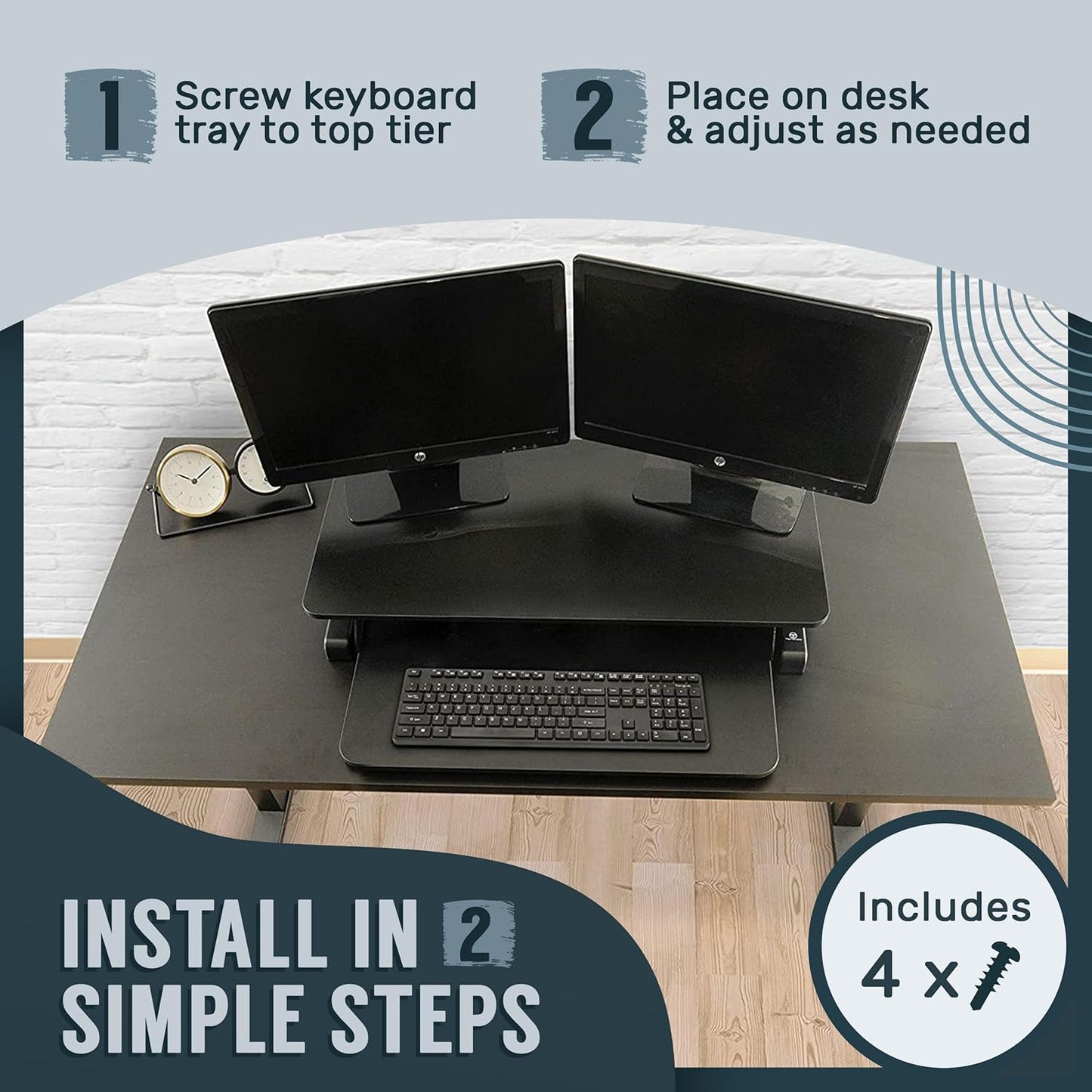 TechOrbits Standing Desk Converter - 32 Inch Adjustable Sit to Stand Up Workstation, Particle Board, Dual Monitor Desktop Riser with Keyboard Tray, for Home Office Laptop, Black 32"