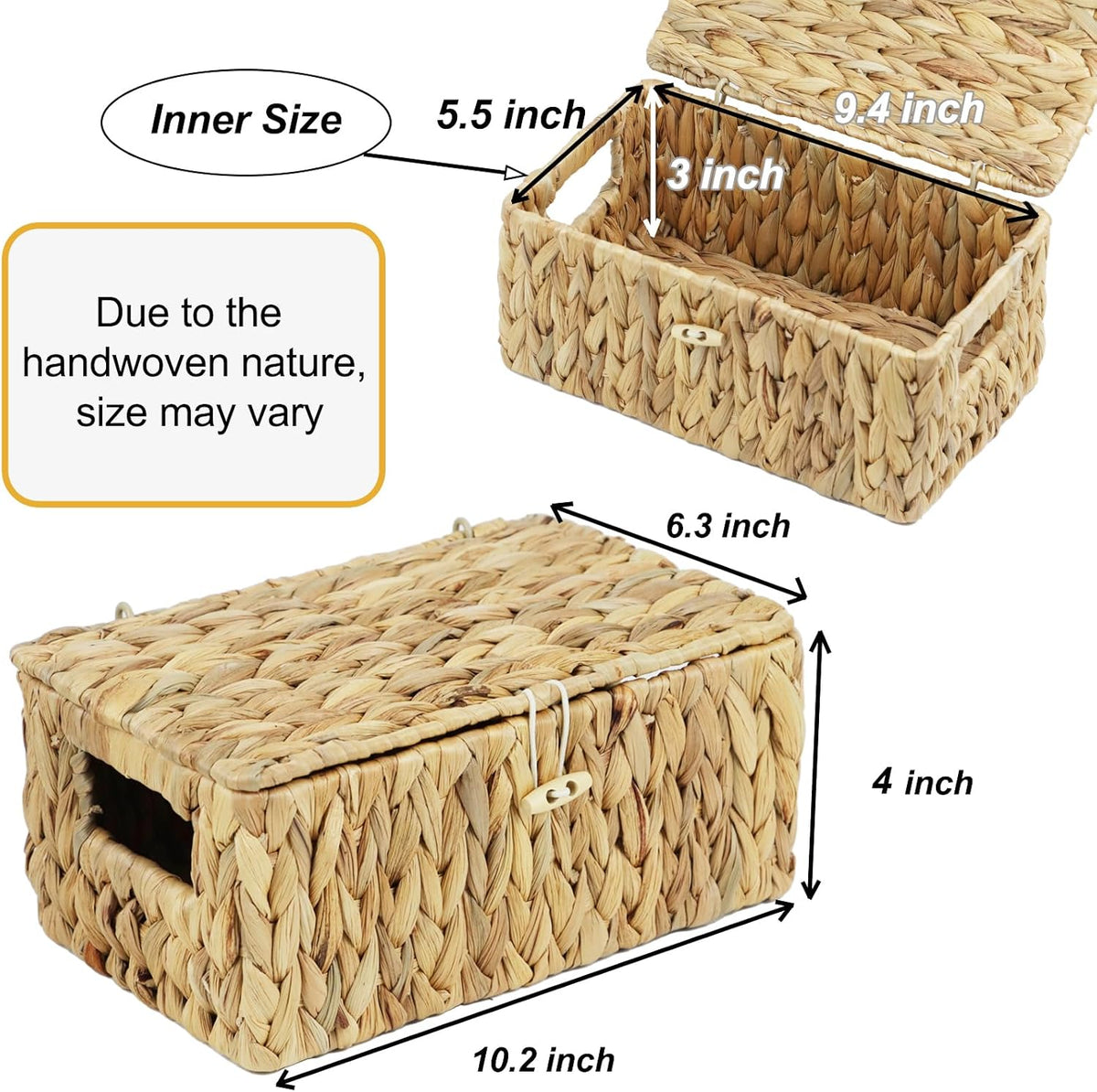 ORDELITE Water Hyacinth Wicker Storage Basket with Lid, Small