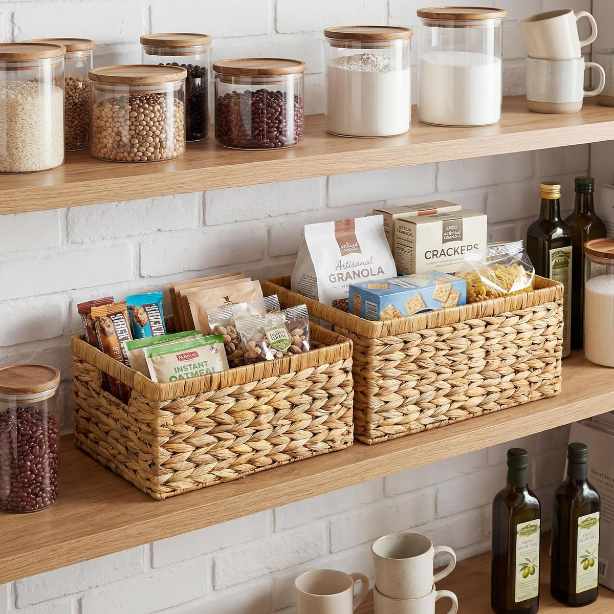 StorageWorks Wicker Storage Baskets for Shelves, Hyacinth Baskets, 2-Pack