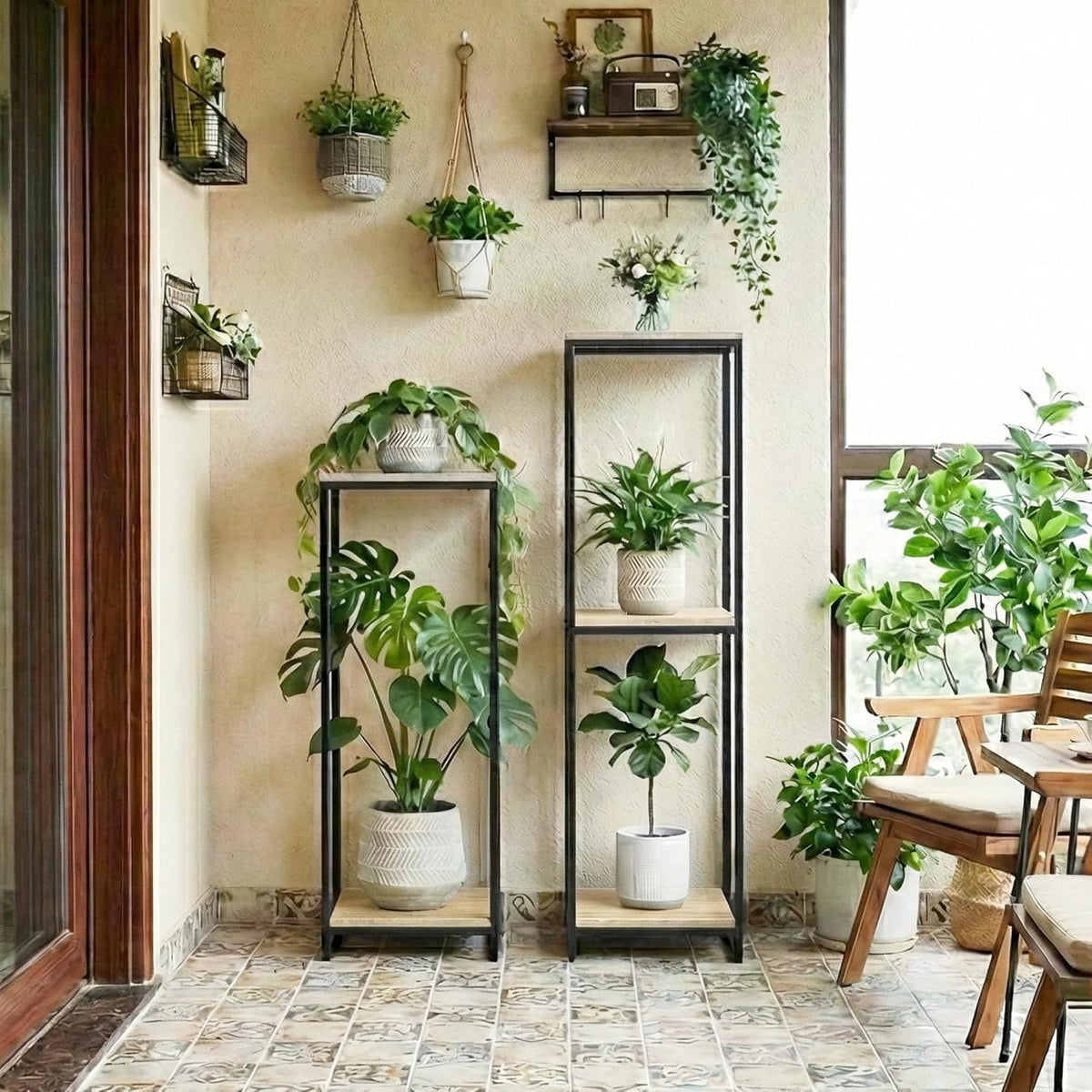 34" Tall 2-Tier Corner Plant Stand Indoor, Light Oak