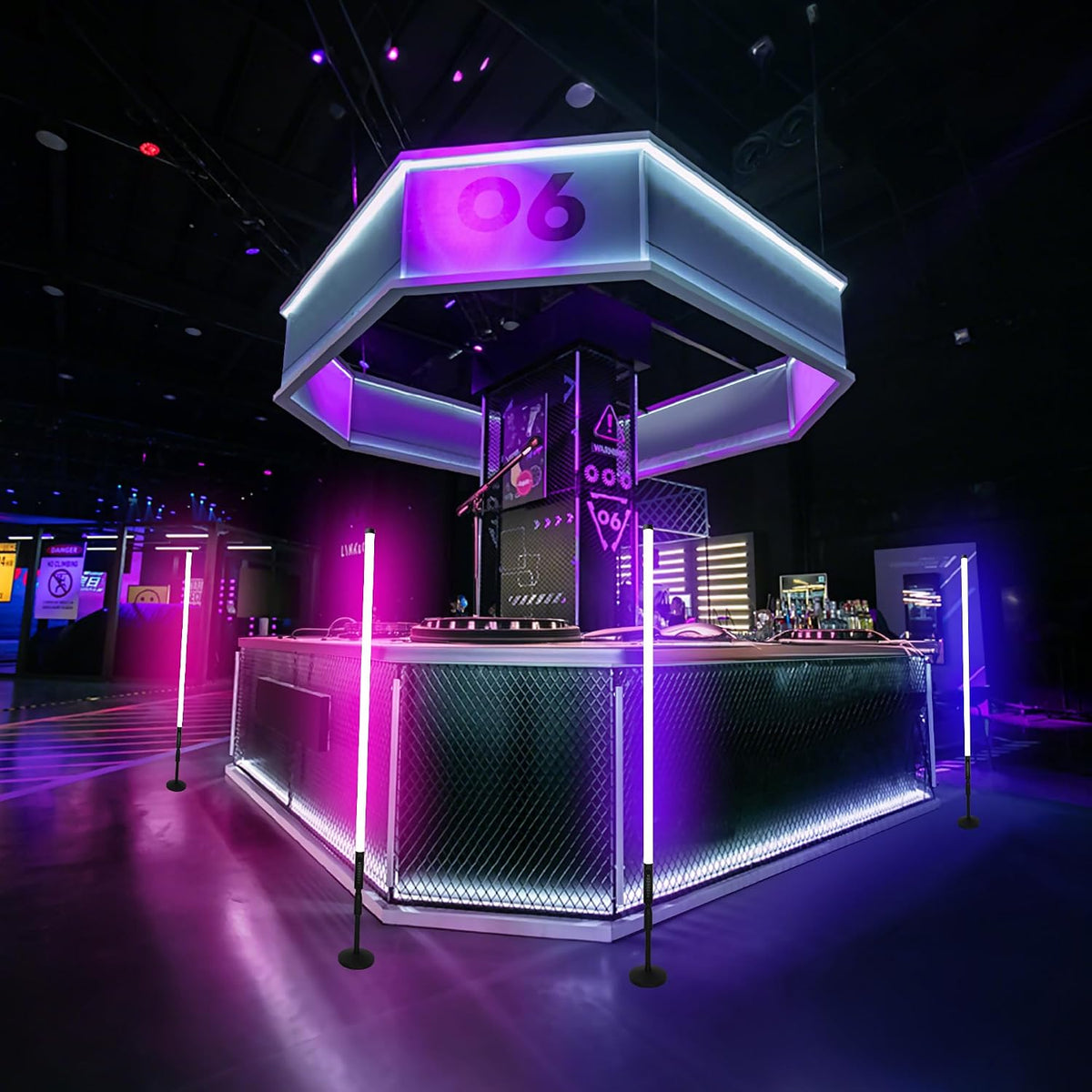 DJ Tube Lights with Stand 4ft 5000mah Rechargeable RGB Light Bar Synchronous Working LED Video Light Stick Photo Booth Disco Stage Wedding Event Decorative Lighting 4 Pack