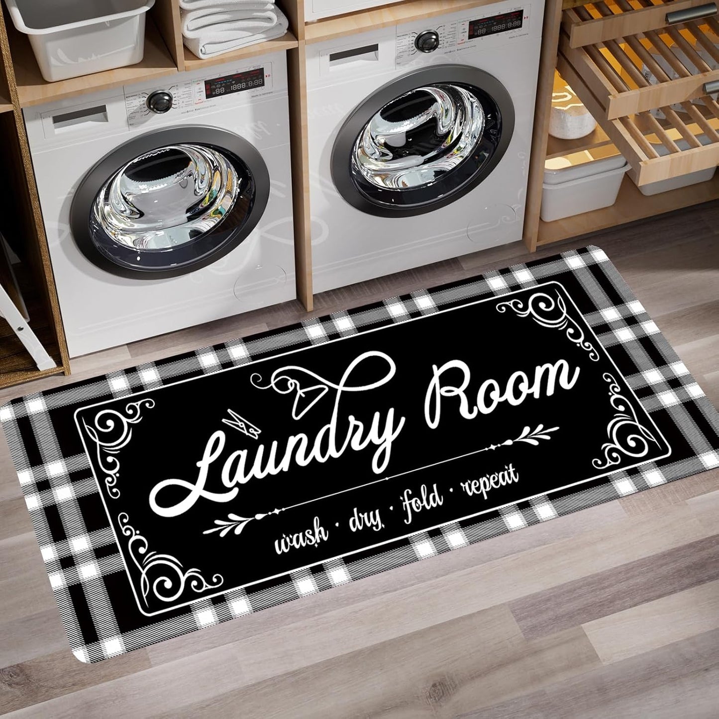 Non-Slip Laundry Room Rug Runner 17.3"x47.2" Washable Navy Buffalo Plaid - Bathroom Mudroom Kitchen Mat for Farmhouse Entryway Decor