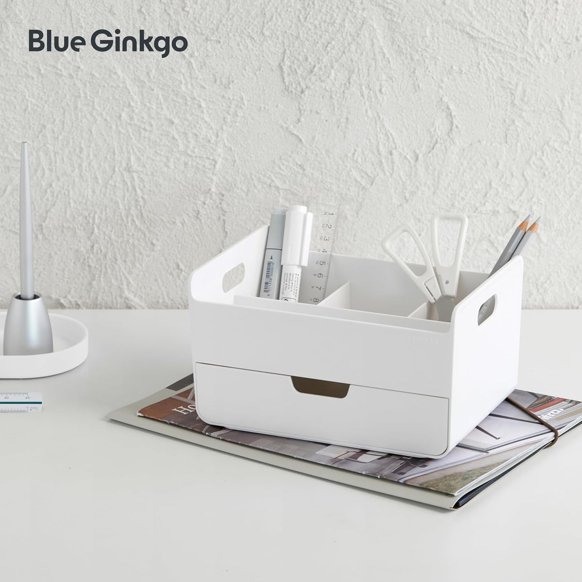 BLUE GINKGO Portable Desk Organizer, White, Made in Korea