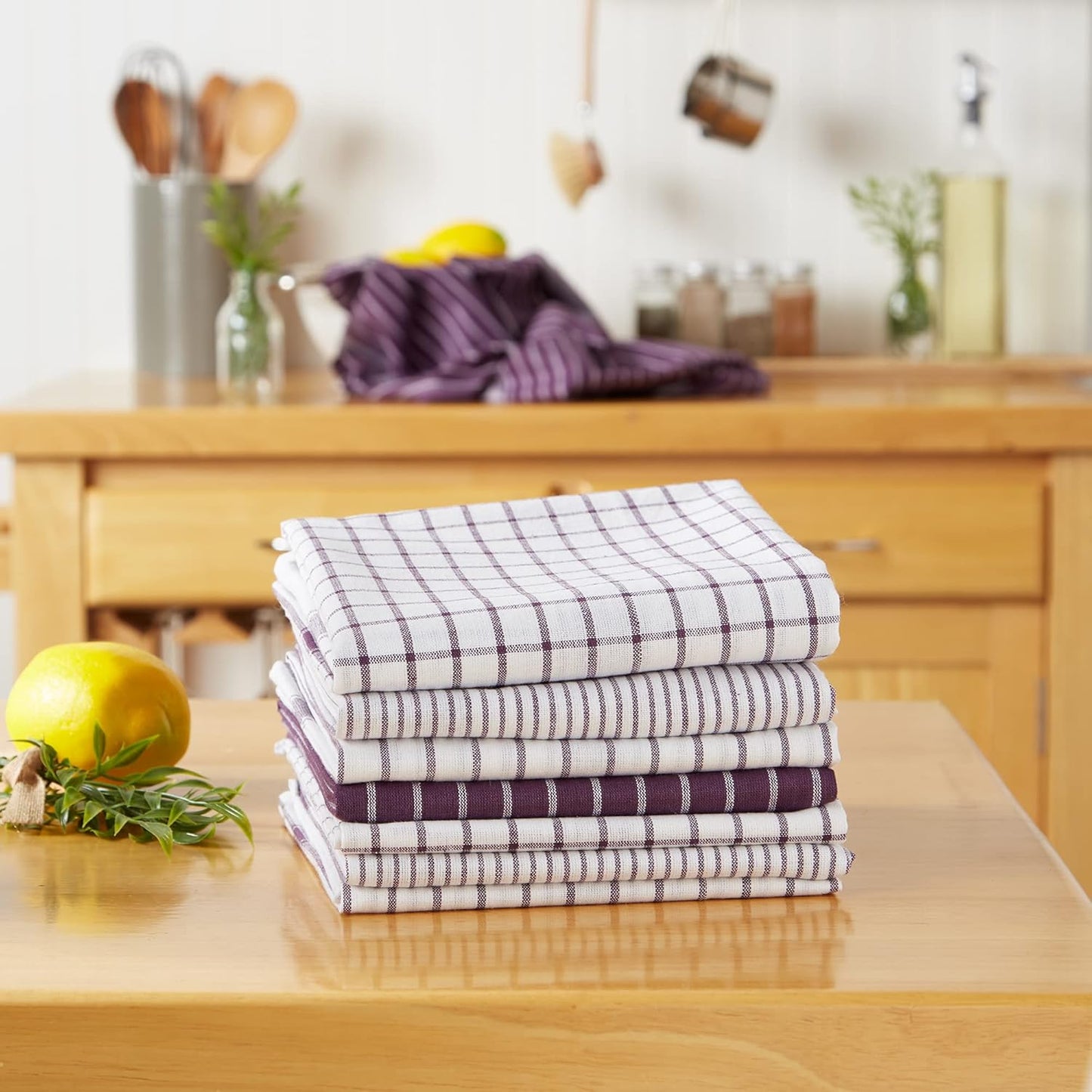 DII Everyday Basic Collection Woven Dishtowel Set, 20x28, Eggplant, 8 Piece