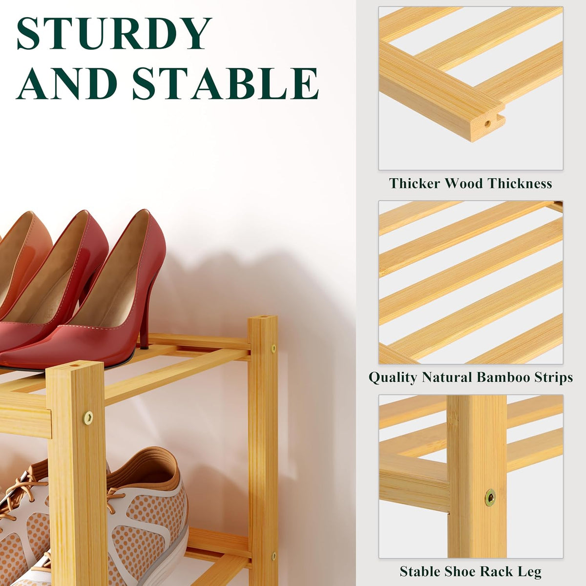 Smiry Bamboo Shoe Rack for Closet, 2 Tier - 17.32" Wide, Natural