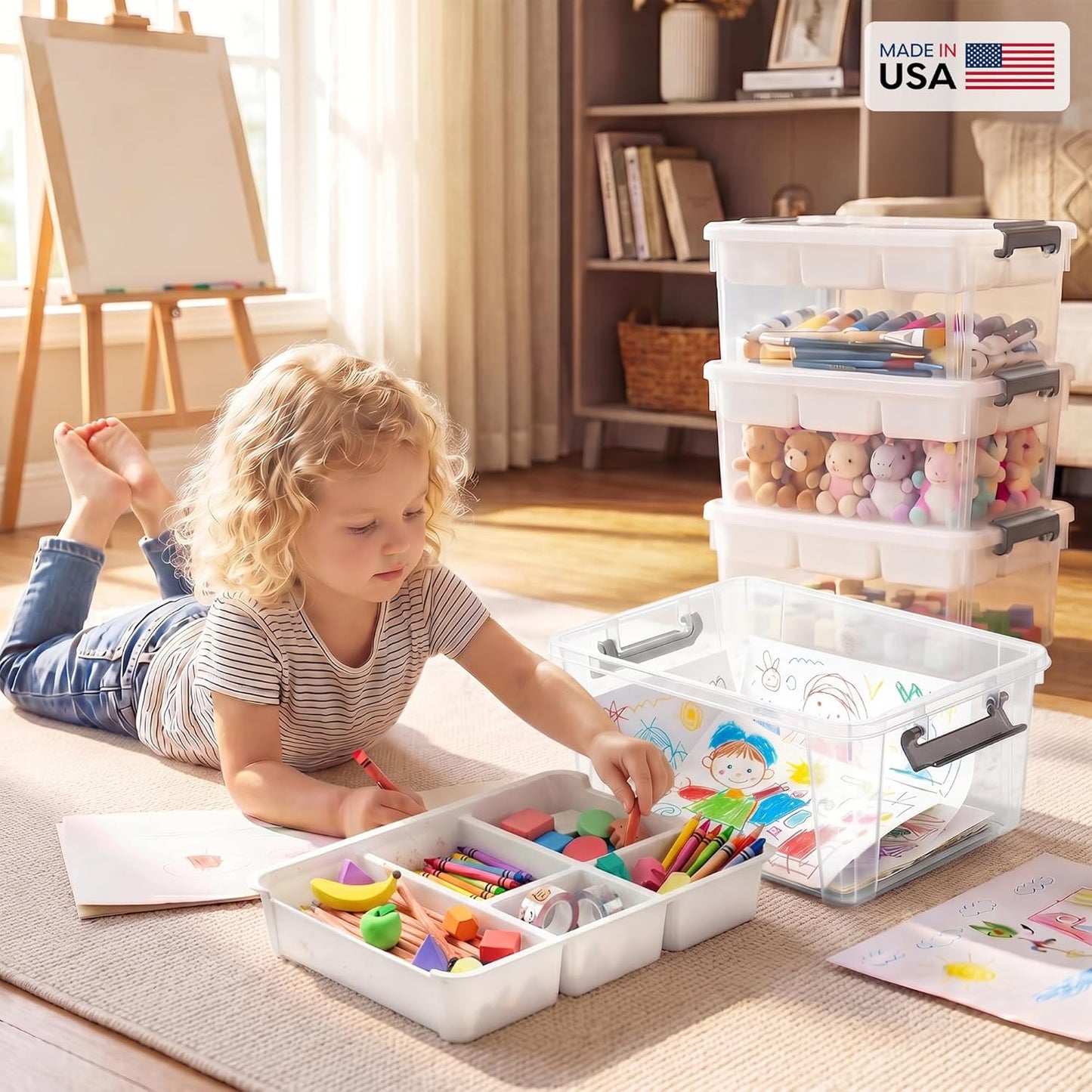 Citylife 17 QT Plastic Storage Box with Removable Tray Craft Organizers and Storage Clear Storage Container for Organizing Bead, Tool, Sewing, Playdoh,Coloring Books