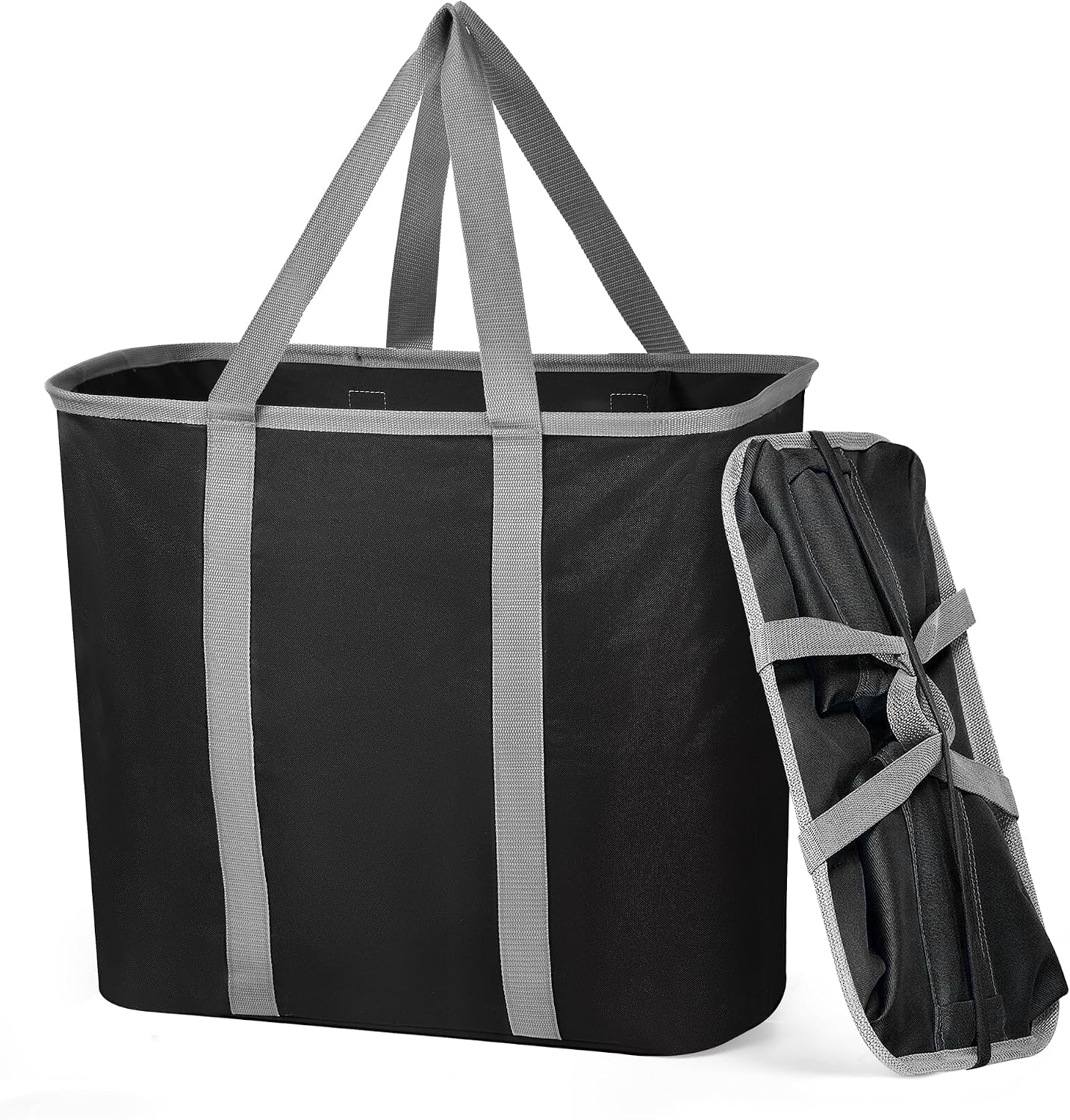 JOMOLA Collapsible Laundry Basket, Large Folding Clothes Hamper Bag, Fabric Laundry Tote Carry All Bin XL Pop Up Baskets with Handles, Waterproof Clothes Storage Basket for Bathroom, Family Black