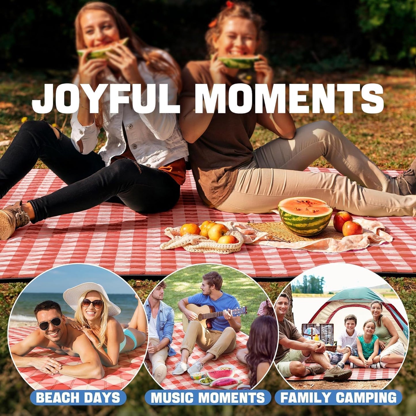 TigeJoy Extra Large Picnic Blanket Waterproof Foldable 80''x80'', Outdoor Picnic Mat Beach Blanket Sandproof for Park, Grass, Travel, Hiking, Camping Essentials, Gingham Picnic Blanket