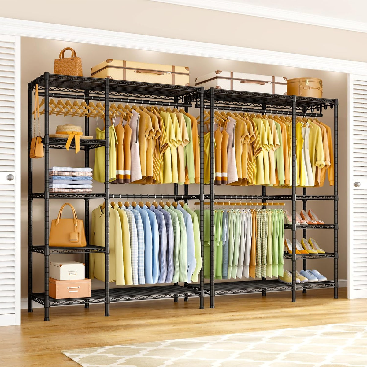 Ulif F2 Clothes Rack, 5 Tiers Heavy Duty Garment Rack for Bedroom | Freestanding Adjustable Closet Storage Organizer, Portable Clothing Wardrobe, 46.1"W x 15.4"D x 78.3"H, Load 630lbs, Black