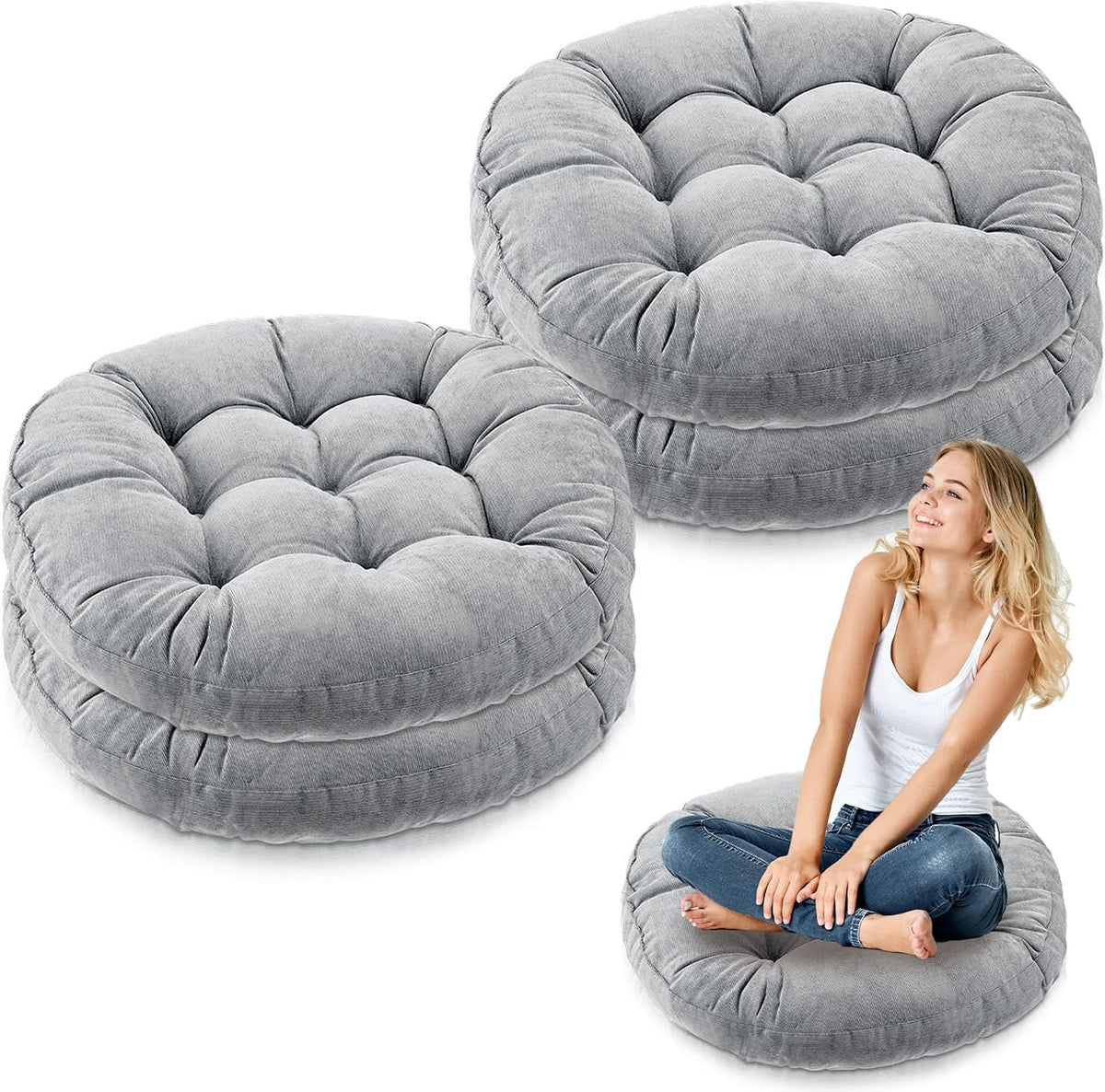 Jerify Light Grey 4 Pcs Large Floor Pillow Cushion,Round 22 x 22