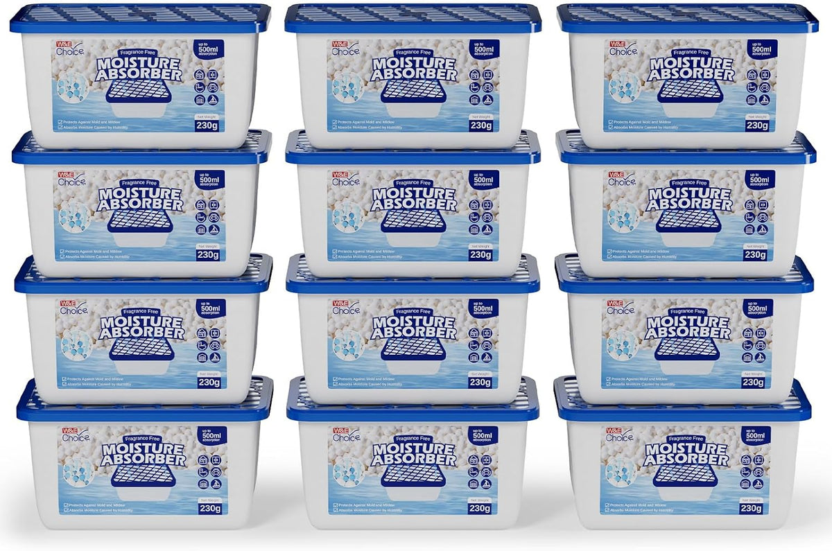 W&E Choice Moisture Absorbers, Portable Humidity Absorber Boxes for Your Bathroom, Closet & Car, Dehumidifier with Fragrance Free, 12 Pack